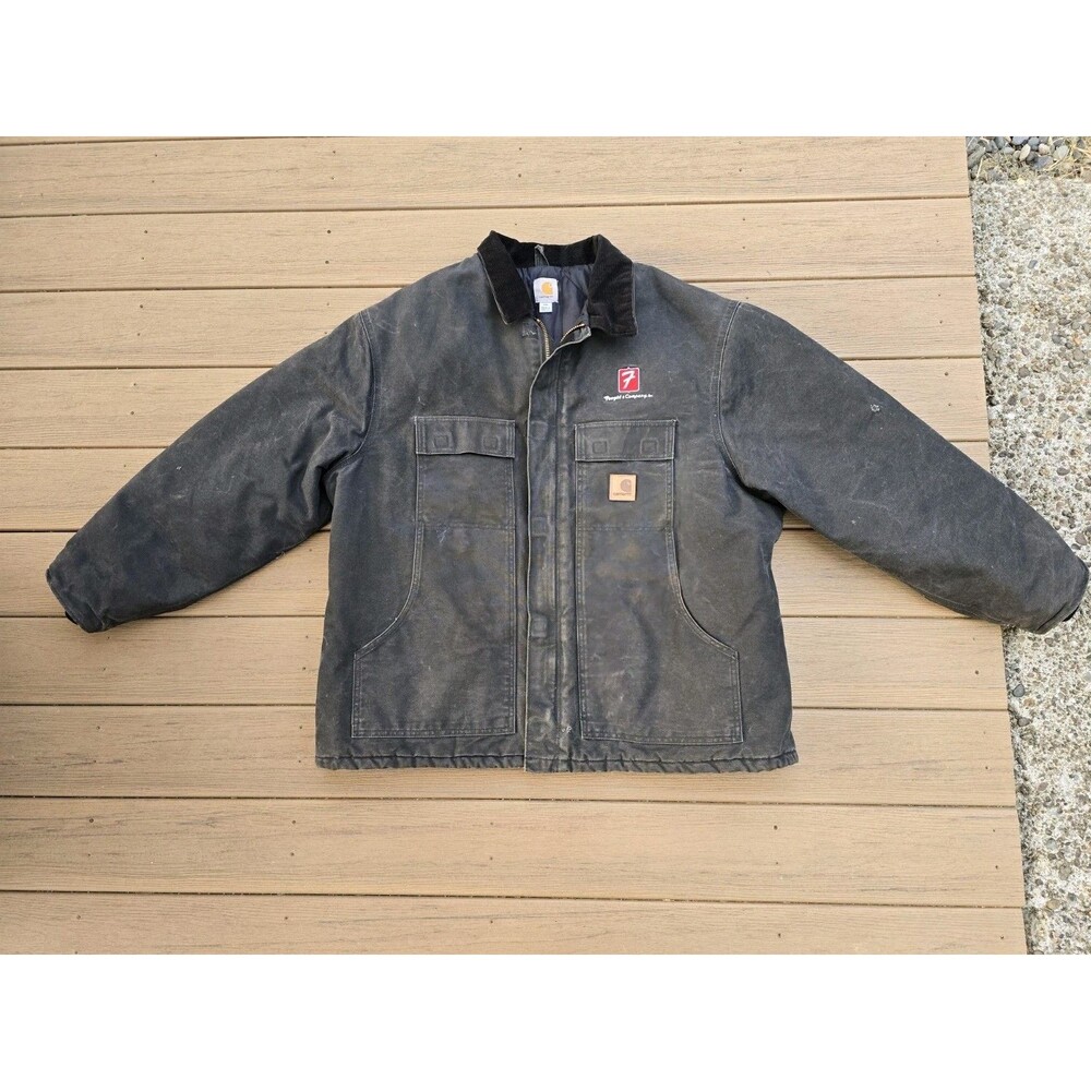 Carhartt Coat Mens 2XL Black C26 Quilted Work Barn Coat Corduroy Collar USA Logo